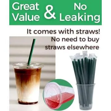 Aatriet 12 oz Clear Plastic Cups with Lids and Straws, Disposable Coffee Cups 25 Sets