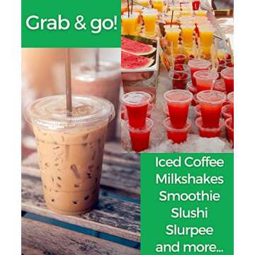 Aatriet 12 oz Clear Plastic Cups with Lids and Straws, Disposable Coffee Cups 25 Sets