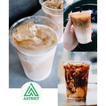 Aatriet 12 oz Clear Plastic Cups with Lids and Straws, Disposable Coffee Cups 25 Sets