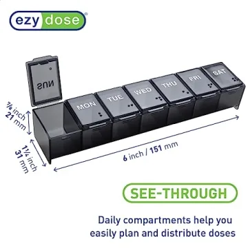 EZY DOSE Weekly Pill Organizer for 7 Days, Travel-Friendly