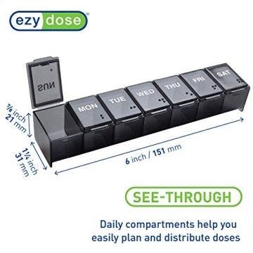 EZY DOSE Weekly Pill Organizer for 7 Days, Travel-Friendly