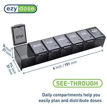 EZY DOSE Weekly Pill Organizer for 7 Days, Travel-Friendly