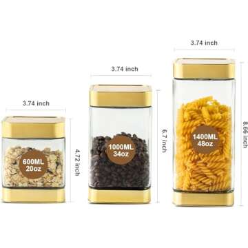 BETTWILL Glass Storage Jars-Large Kitchen Glass Canisters with Airtight Lids -Coffee Pasta Sugar Tea...