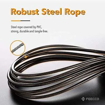 FEECCO 1/2 lb Weighted Jump Rope for Boxing, Cardio, Crossfit Workout, 8~11ft Range Adjustable Length Steel Ropes with Ball Bearings and Metal Handles, Suitable for Men and Women