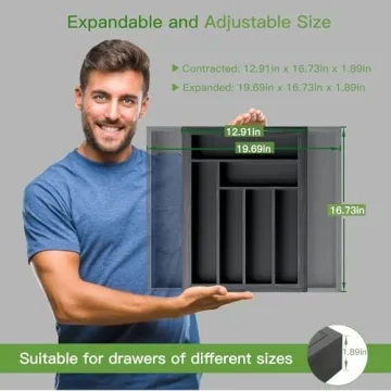 Expandable Bamboo Drawer Organizer for Kitchen Storage