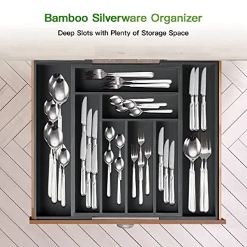 Expandable Bamboo Drawer Organizer for Kitchen Storage