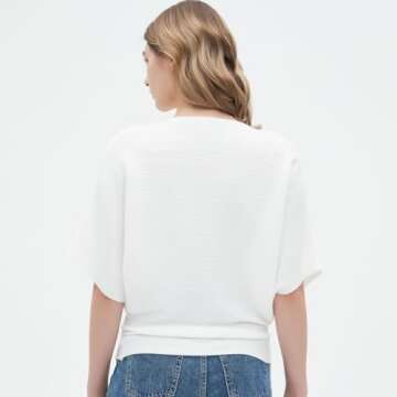 Boat Neck Batwing Sleeves Dolman Knitted Sweaters Autumn Summer Pullovers Tops for Women White