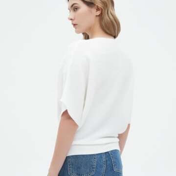 Boat Neck Batwing Sleeves Dolman Knitted Sweaters Autumn Summer Pullovers Tops for Women White