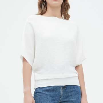 Boat Neck Batwing Sleeves Dolman Knitted Sweaters Autumn Summer Pullovers Tops for Women White