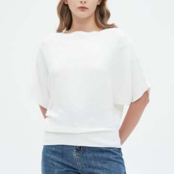 Boat Neck Batwing Sleeves Dolman Knitted Sweaters Autumn Summer Pullovers Tops for Women White