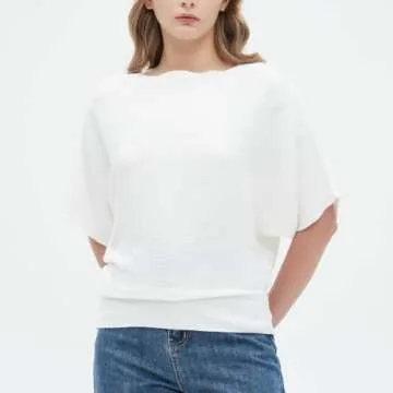 Boat Neck Batwing Sleeves Dolman Knitted Sweaters Autumn Summer Pullovers Tops for Women White