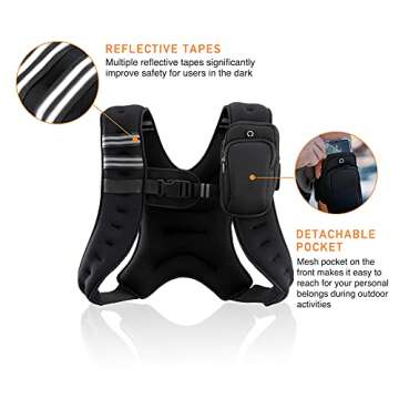 ZELUS Weighted Vest, 6lb/8lb/12lb/16lb/20lb/25lb/30lb Weight Vest with Reflective Stripe for Workout, Strength Training, Running, Fitness, Muscle Building, Weight Loss, Weightlifting, Black(20 lb)