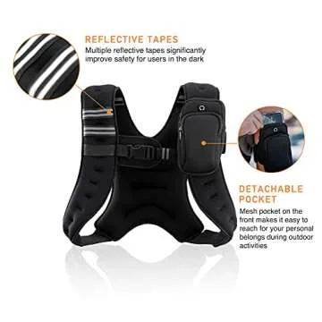 ZELUS Weighted Vest, 6lb/8lb/12lb/16lb/20lb/25lb/30lb Weight Vest with Reflective Stripe for Workout, Strength Training, Running, Fitness, Muscle Building, Weight Loss, Weightlifting, Black(20 lb)