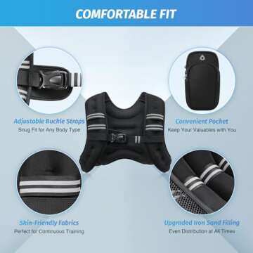 ZELUS Weighted Vest, 6lb/8lb/12lb/16lb/20lb/25lb/30lb Weight Vest with Reflective Stripe for Workout, Strength Training, Running, Fitness, Muscle Building, Weight Loss, Weightlifting, Black(20 lb)