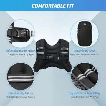 ZELUS Weighted Vest, 6lb/8lb/12lb/16lb/20lb/25lb/30lb Weight Vest with Reflective Stripe for Workout, Strength Training, Running, Fitness, Muscle Building, Weight Loss, Weightlifting, Black(20 lb)