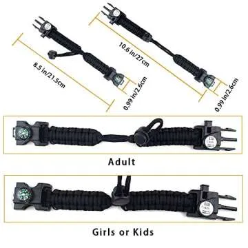 Daarcin Survival Paracord Bracelet,Fire Starter,Waterproof SOS Light, Compass, Whistle, Adjustable AK87 20 in,Stocking Stuffers,Outdoor Ultimate Tactical Survival Gear Set,Men