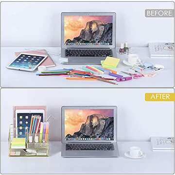 POPRUN Desk Organizers and Accessories for Women with Drawer, Cute Desk Supplies and Stationary Ogan...