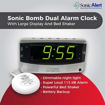 Sonic Alert 0 Sonic Bomb Extra Dual Alarm Clock with Large Display-SBD375SS, Silver