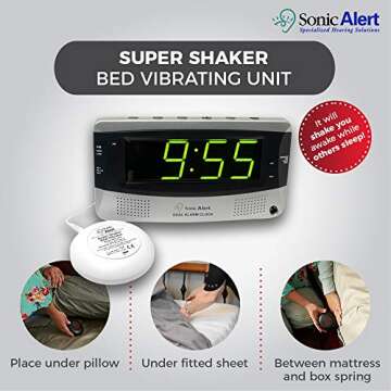 Sonic Alert 0 Sonic Bomb Extra Dual Alarm Clock with Large Display-SBD375SS, Silver