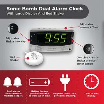 Sonic Alert 0 Sonic Bomb Extra Dual Alarm Clock with Large Display-SBD375SS, Silver