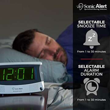 Sonic Alert 0 Sonic Bomb Extra Dual Alarm Clock with Large Display-SBD375SS, Silver