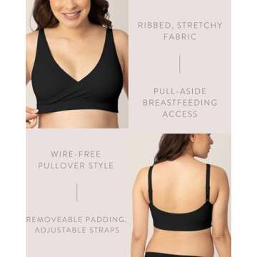 Kindred Bravely Sublime Adjustable Crossover Nursing Bra for Breastfeeding | Wireless Maternity (Black, Medium)