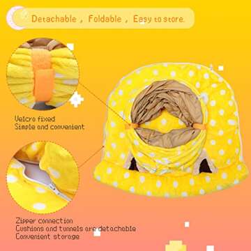 BWOGUE Bunny Tunnel Bed, 2-in-1 Collapsible Tunnel Tubes Toys with Removable Mat Hideout for Cats Kittens Rabbits Guinea Pigs Kitty