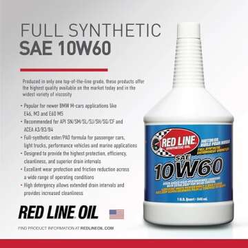 Red Line 11705 SAE 10W60 Fully Synthetic Motor Oil - 1 Gallon