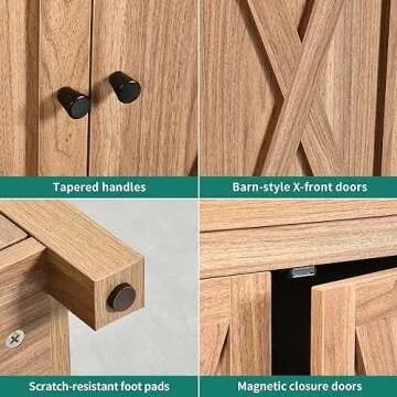 YITAHOME Farmhouse Sideboard Buffet Cabinet with Storage with 4 Doors, 55'' Large Kitchen Storage Cabinet, Wood Coffee Bar Cabinet with Adjustable Shelf for Kitchen, Living Room, Oak