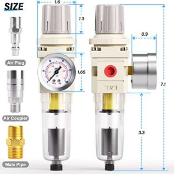 TAILONZ PNEUMATIC 1/4 Inch NPT Automatic Drain Air Filter Pressure Regulator Combo Piggyback, Air To...
