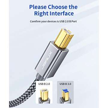 JSAUX 6.6FT USB Printer Cable for Fast Connectivity