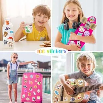 RINOLY 100 PCS Water Bottle Stickers for Kids,Waterproof Vinyl Animal Stickers for Kids,Skateboard,L...