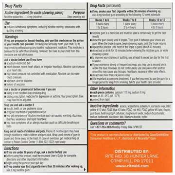 Rite Aid Nicotine Gum, 4 mg - 100 Count | Quit Smoking Aid | Nicotine Replacement Gum (Fruit)