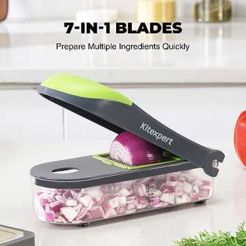 Kitexpert Vegetable Chopper, Onion Chopper Dicer Veggie Chopper with 7 Blades and Container, 7-in-1 Chopper Vegetable Cutter, Kitchen Vegetable Slicer Dicer Cutter Food Chopper (Grey)