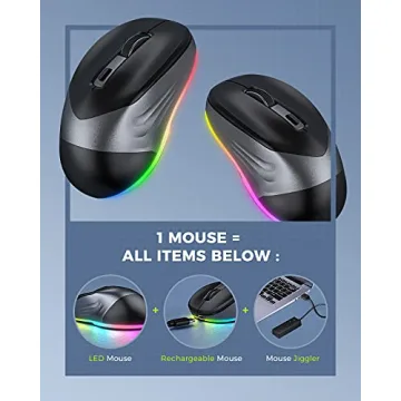 PEIOUS Wireless Mouse Jiggler Rechargeable Silent Black Grey