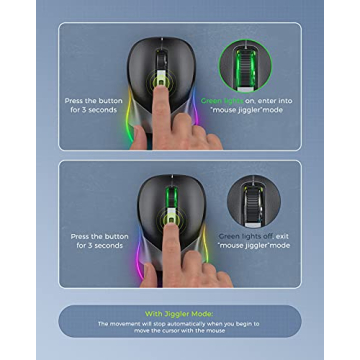 PEIOUS Wireless Mouse Jiggler Rechargeable Silent Black Grey