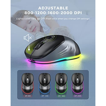 PEIOUS Wireless Mouse Jiggler Rechargeable Silent Black Grey
