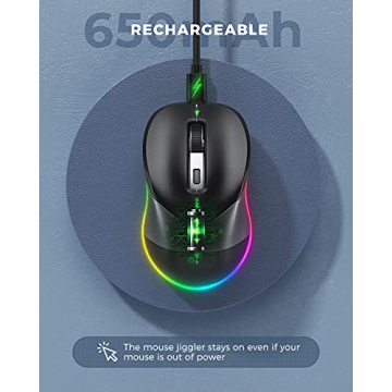 PEIOUS Wireless Mouse Jiggler Rechargeable Silent Black Grey