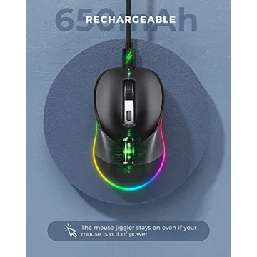 PEIOUS Wireless Mouse Jiggler Rechargeable Silent Black Grey