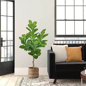 BESAMENATURE Artificial Fiddle Leaf Fig Tree, Faux Plant for Home Office Decoration, 48" Tall