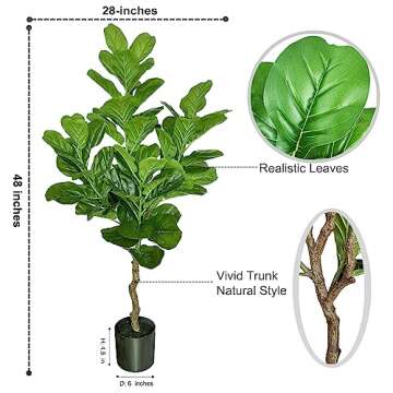 BESAMENATURE Artificial Fiddle Leaf Fig Tree, Faux Plant for Home Office Decoration, 48" Tall