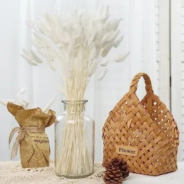 JOHOUSE 120PCS White Bunny Tails Dried Flowers Decor