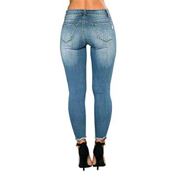 CME SHOWU Women Skinny Ripped Jeans Stretch Distressed Destroyed Denim Pants(Light Blue,L)