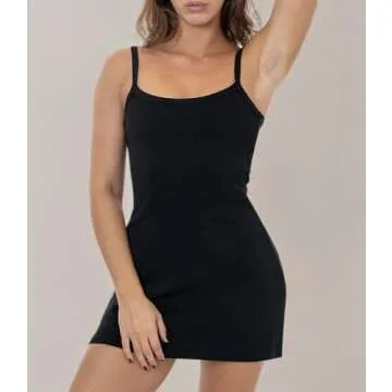 Ashen Fane Women's Sleeveless Heavy Rib Cotton Spaghetti Strap Casual Mini Dress, Black, Small