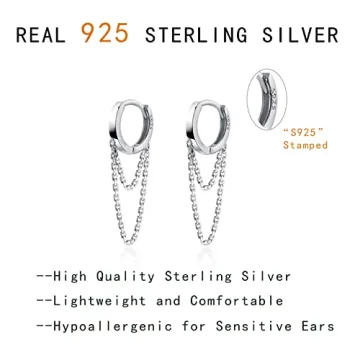 925 Sterling Silver Huggie Drop Earrings for Women