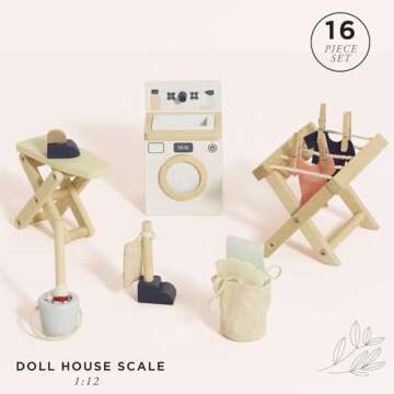 Le Toy Van - Wooden Daisylane Laundry Room Accessories Play Set for Dolls Houses | Girls or Boys Fur...