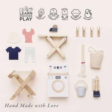 Le Toy Van - Wooden Daisylane Laundry Room Accessories Play Set for Dolls Houses | Girls or Boys Furniture Sets - Suitable for Ages 3+
