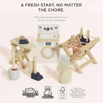 Le Toy Van - Wooden Daisylane Laundry Room Accessories Play Set for Dolls Houses | Girls or Boys Furniture Sets - Suitable for Ages 3+