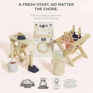 Le Toy Van - Wooden Daisylane Laundry Room Accessories Play Set for Dolls Houses | Girls or Boys Furniture Sets - Suitable for Ages 3+