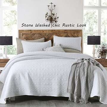 HORIMOTE HOME Quilt Set Queen Size White, Classic Geometric Spots Stitched Pattern, Stone-Washed Mic...